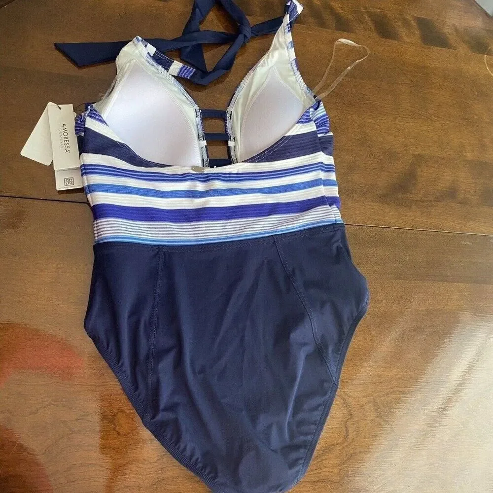 Amoressa One Piece Swimsuit with Soft Bra, Bandeau Bra size 8 New
